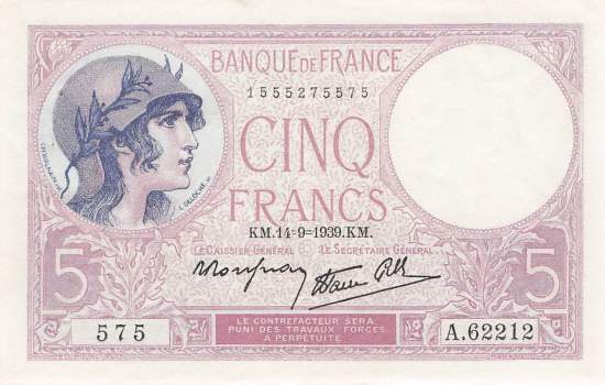 5 Francs 1939
